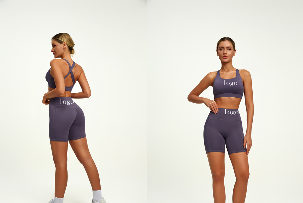 Wholesale Custom Logo 2 PCS Tummy Control Sportswear Set Seamless Cross Back Breathable Yoga Bra for Women