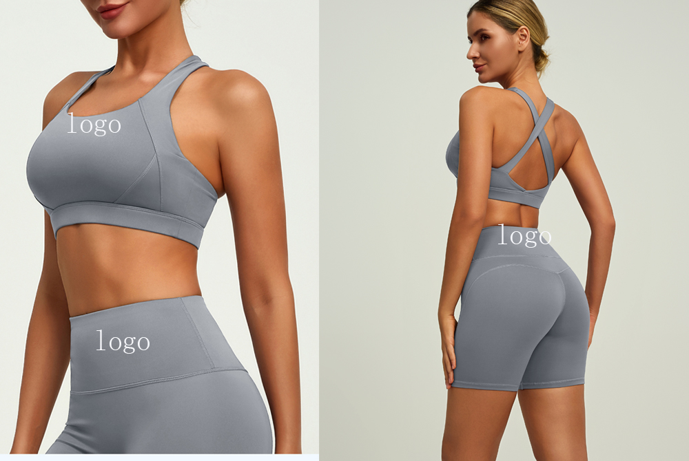 Wholesale Custom Logo 2 PCS Tummy Control Sportswear Set Seamless Cross Back Yoga Tops Scrunch Sports Yoga Pants for Women