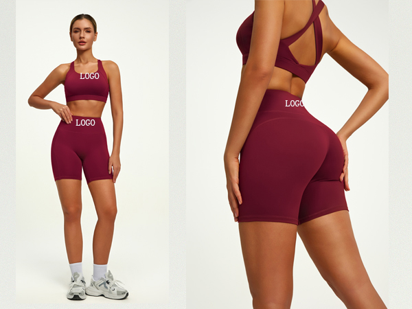 Wholesale Custom Logo 2 PCS Tummy Control Sportswear Set Seamless Cross Back Yoga Tops Scrunch Hot Sexy Yoga Bra for Women