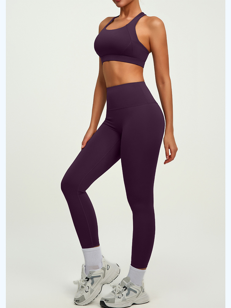 Oem Activewear Leggings Manufacturer Sexy Cross Back Strap Sports Gym Bra Workout Fitness Yoga Bras Solid 2-Piece Set