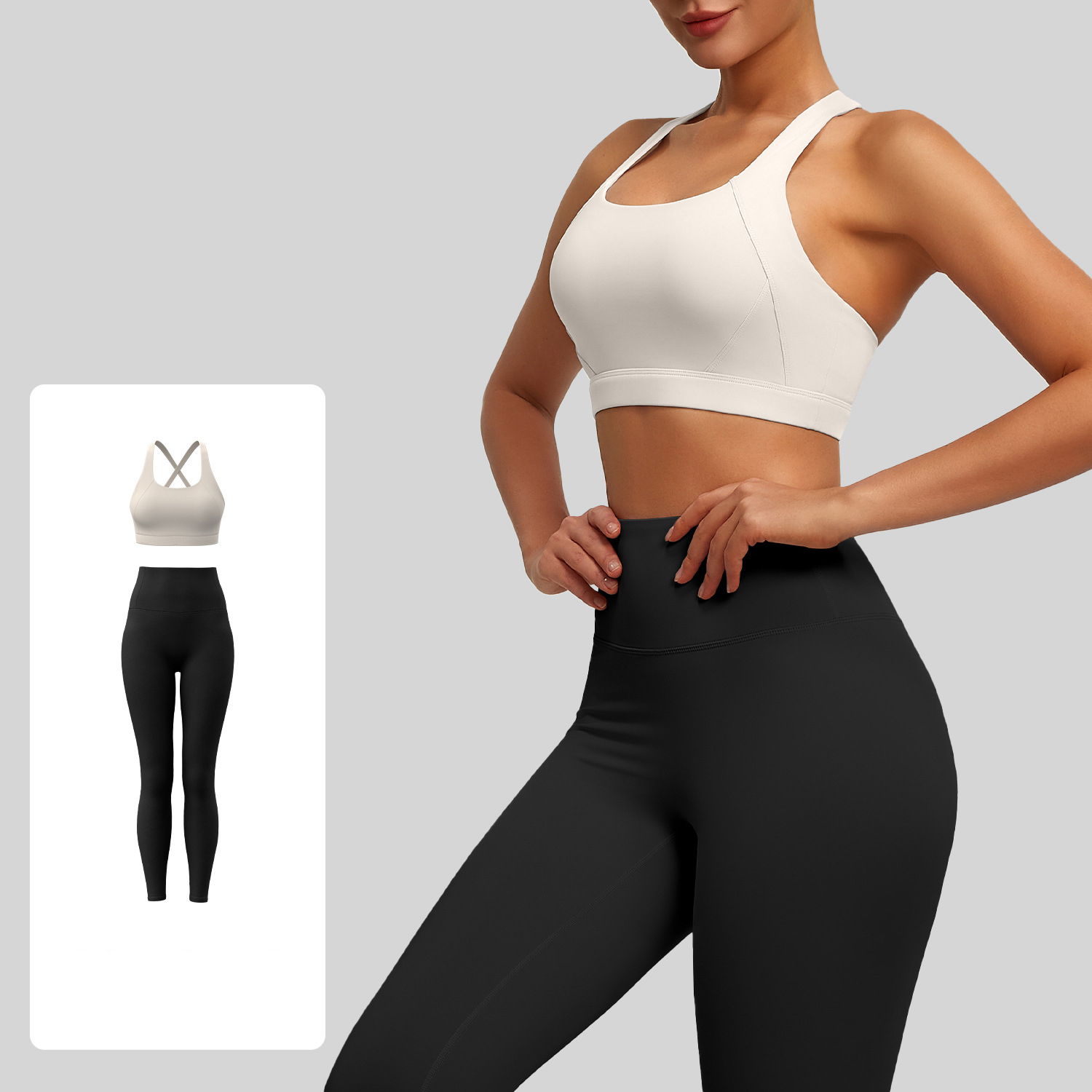 2026 Hot Style Solid Color High-Waist Peach Butt Yoga Pants Sports Leggings Halter Neck Beautiful Cross Strap Back Bra Yoga Set