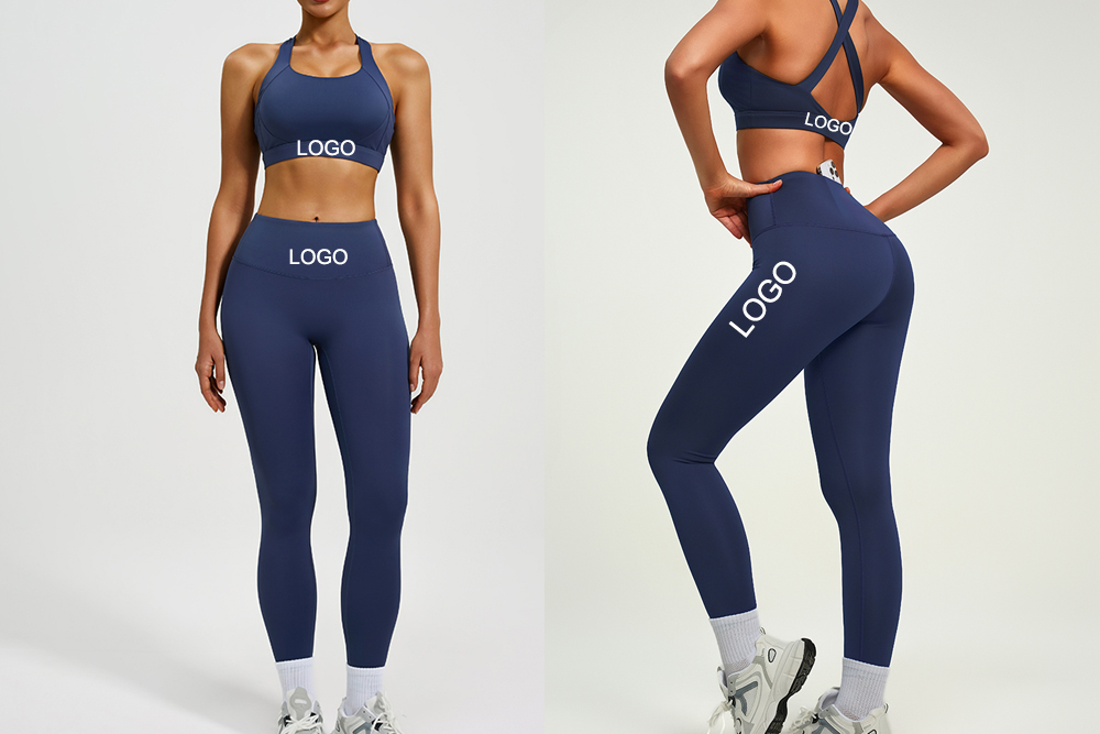 2026 Hot Style Solid Color High-Waist Peach Butt Yoga Pants Sports Leggings Halter Neck Beautiful Cross Strap Back Bra Yoga Set