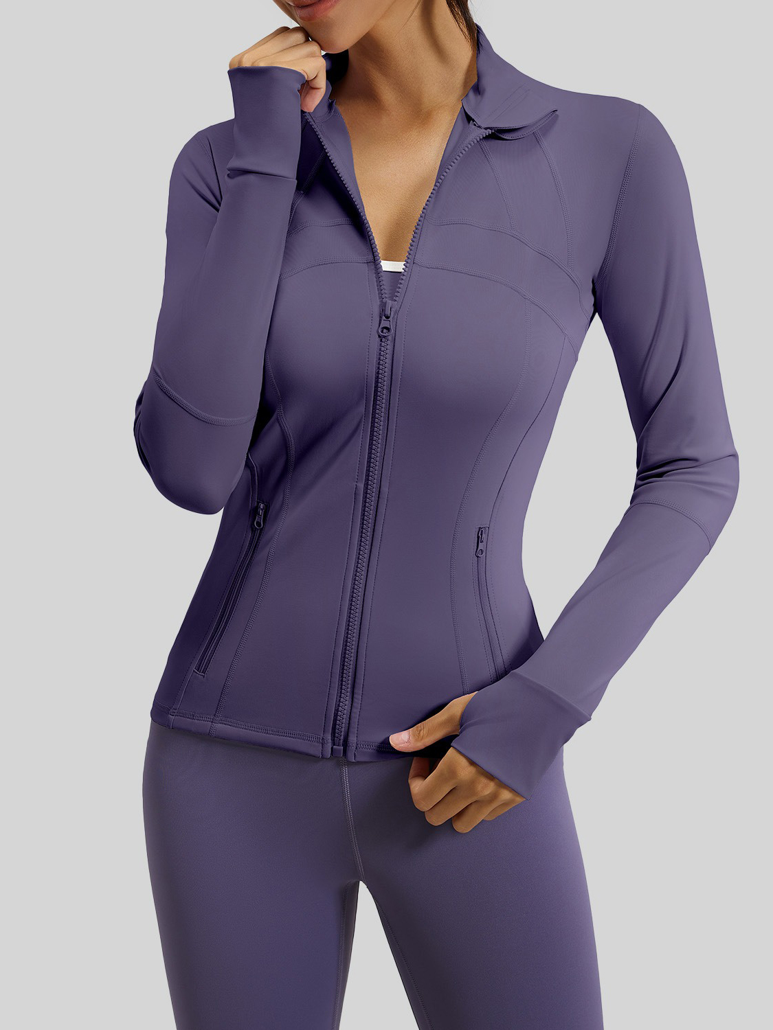 Hot Sale Factory Custom Active Wear Set High-Neck Jacket with Zipper Pockets High-Waisted Leggings Coats PantsYoga Set