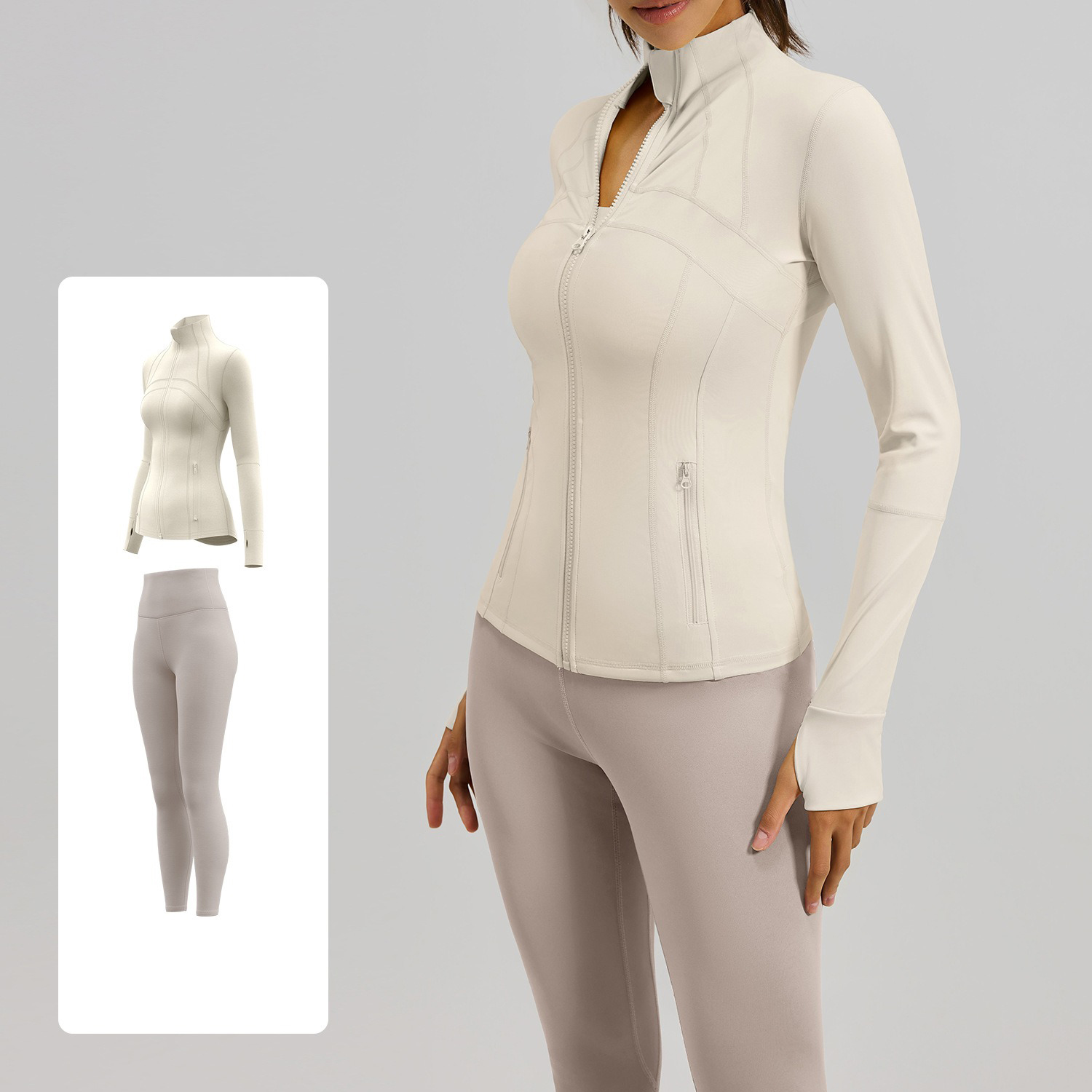 New Spring Long Sleeves Coat High Waist Leggings Outfit Custom Jacket Pants 2 Piece Women Sets Training Gym Sport Yoga Set