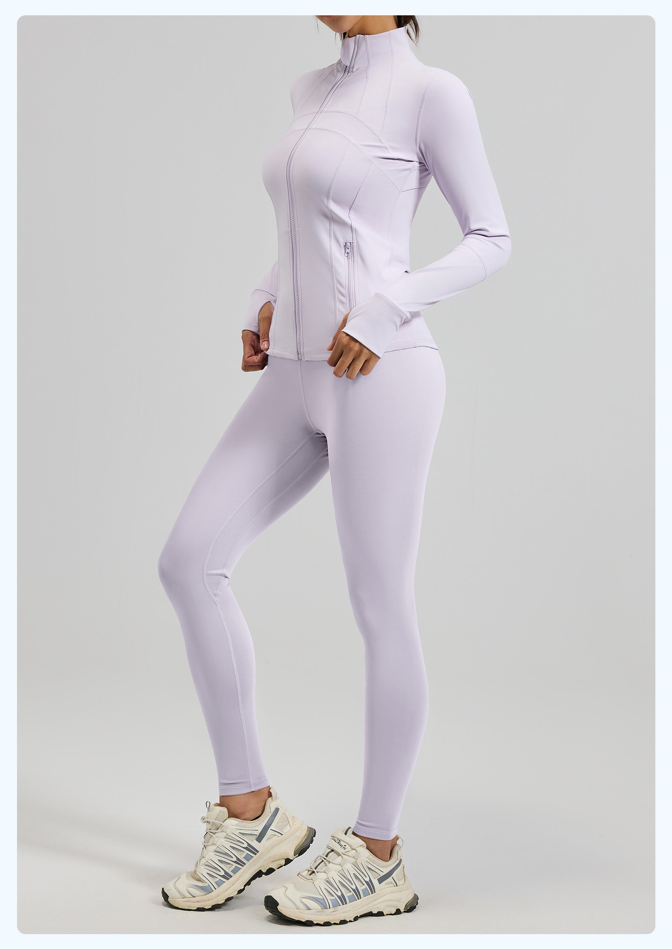 Hot Sale Custom Logo Women Sportswear Suit Long Sleeves Zipper Stand Jackets High Waist Pants Gym Fitness Yoga Set for Spring