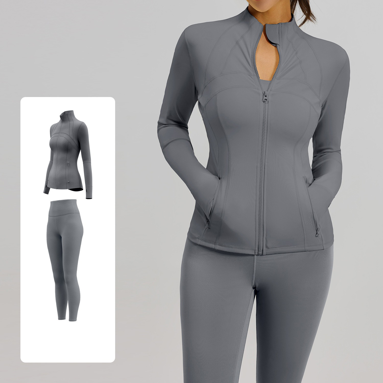 Wholesale 2 Pieces Set Yoga OEM Sport Pants Stand-up Collar Jacket and Pants and Coats Yoga Suit Slim-fit Sets for Women