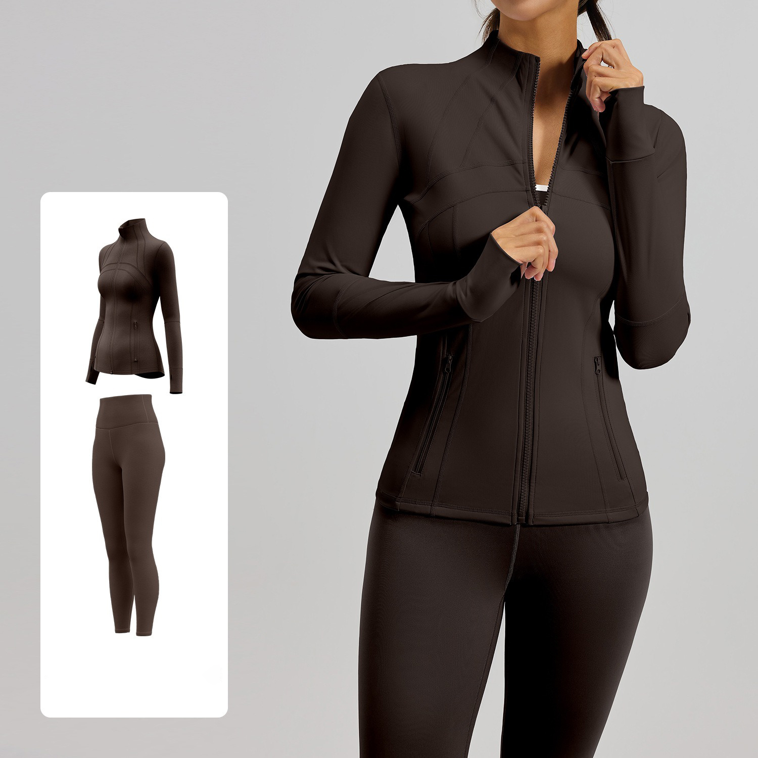 Simple Hot Sexy Seamless Yoga Set Stand Jacket With Zipper Pockets Quick Dry Comfort Sports Pants Women Workout Fitness Yoga Set