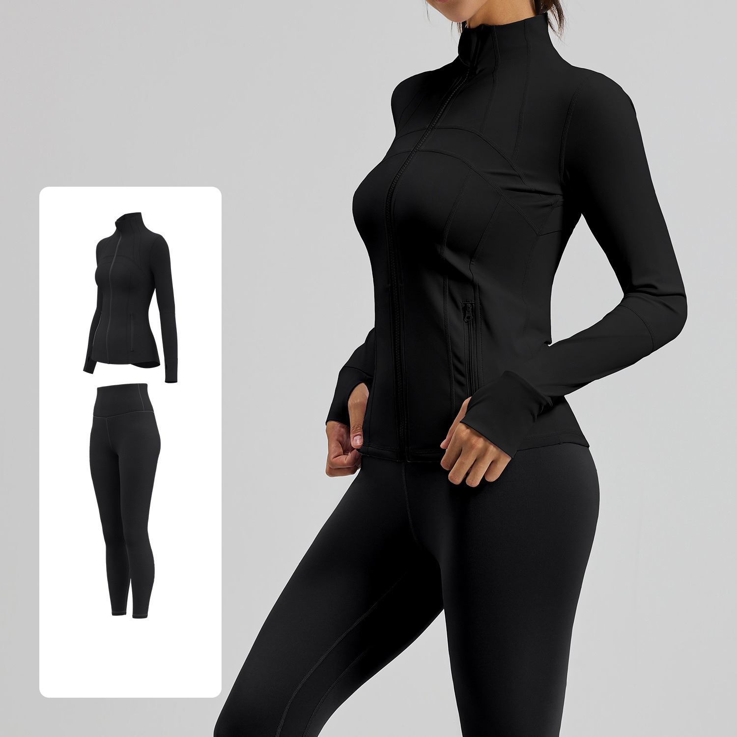 Factory Hot Deal 2 Piece Yoga Set Zipper Jacket Yoga Tops Butt Lift Pants Women Fitness Seamless Breathable Workout Yoga Sets