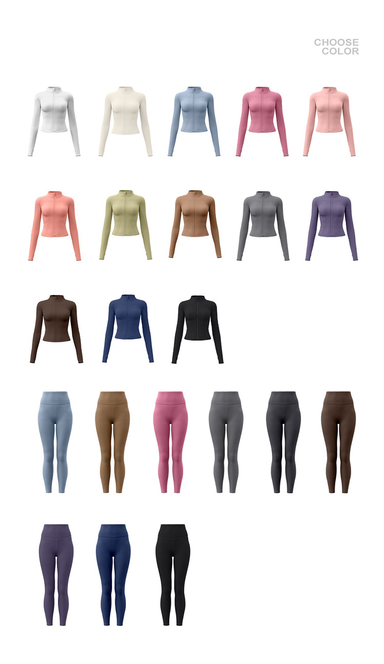 High Elastic Yoga Leggings and Jacket Set Women's Custom Fitness Sorts Wear Seamless Full-zip Long-sleeved Yoga Top Sportswear