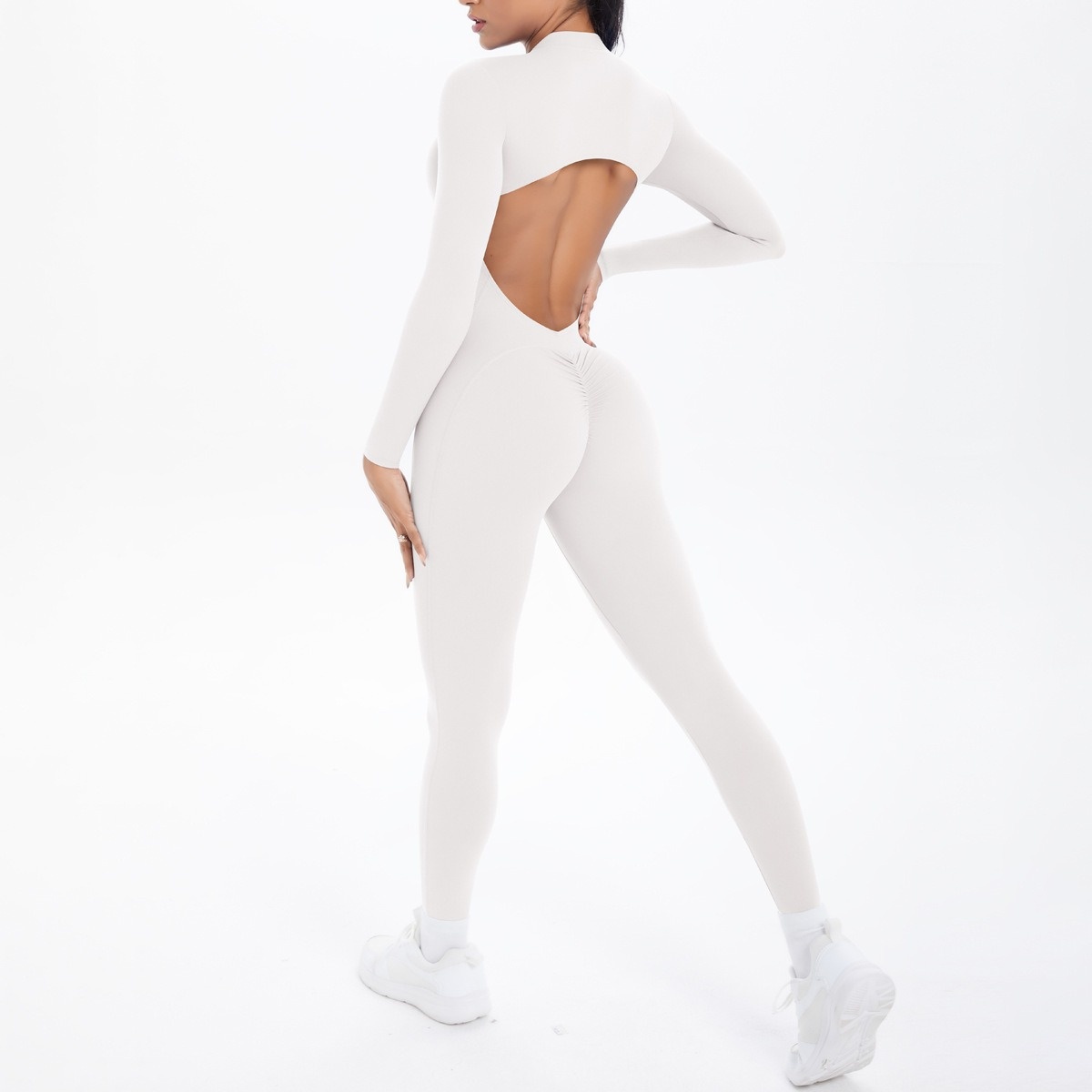 Open-Back Cutout Long-Sleeve Butt-Lifting Bodysuit 5 Colors YFYS6696