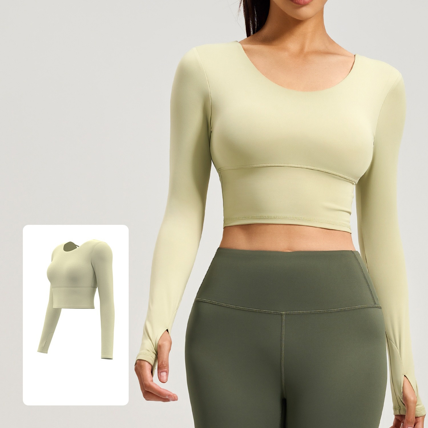 Long-Sleeve Yoga Top With Pads And Crisscross Open-Back Design 4 Colors YFJYMC013
