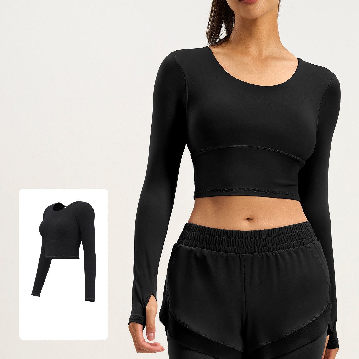Long-Sleeve Yoga Top With Pads And Crisscross Open-Back Design 4 Colors YFJYMC013