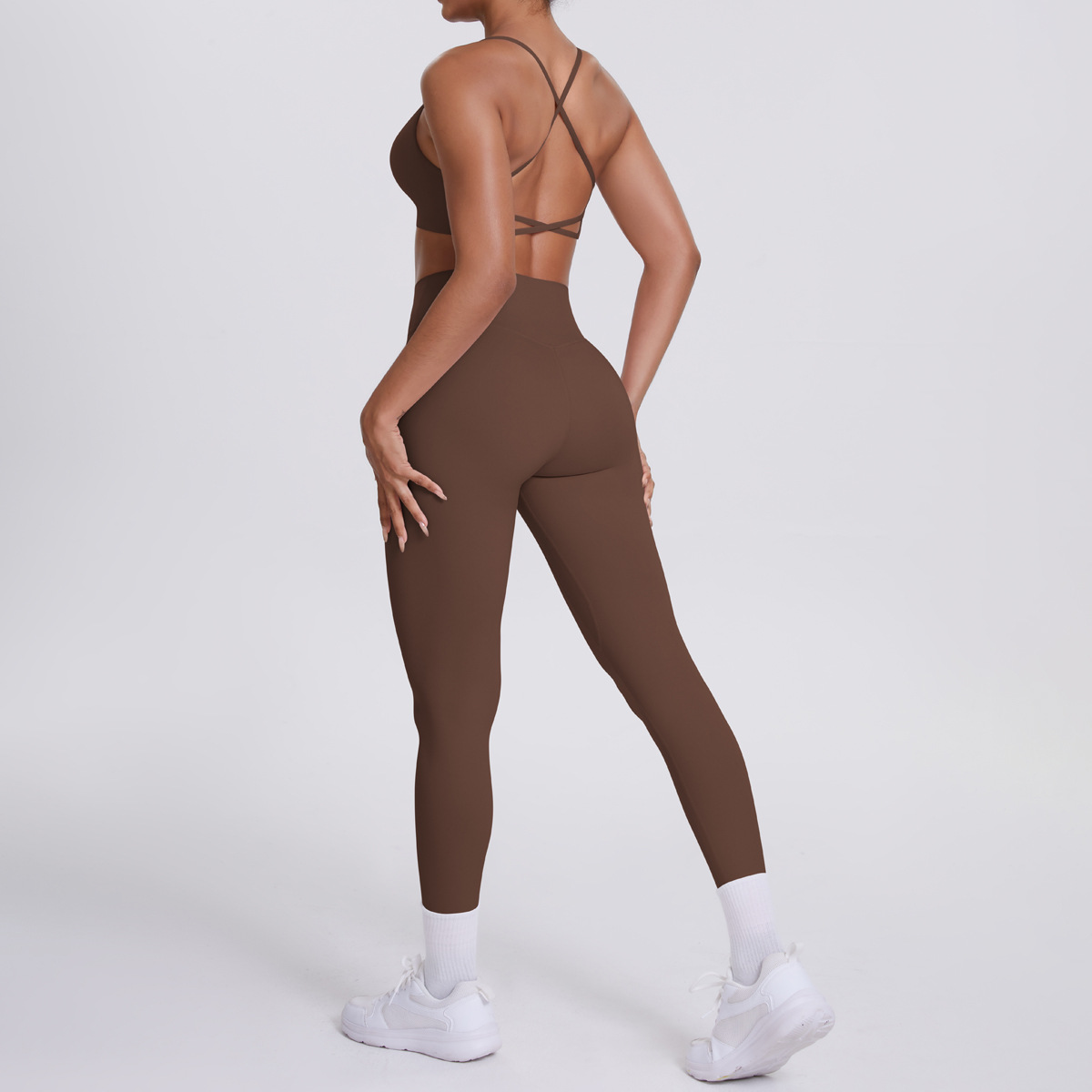 Medium Support Gym Suit, Crisscross Back Camisole Top 10 Colors, Anti Roll Hip Lifting Workout Leggings 10 Colors, YFYS7112+YFYS7100