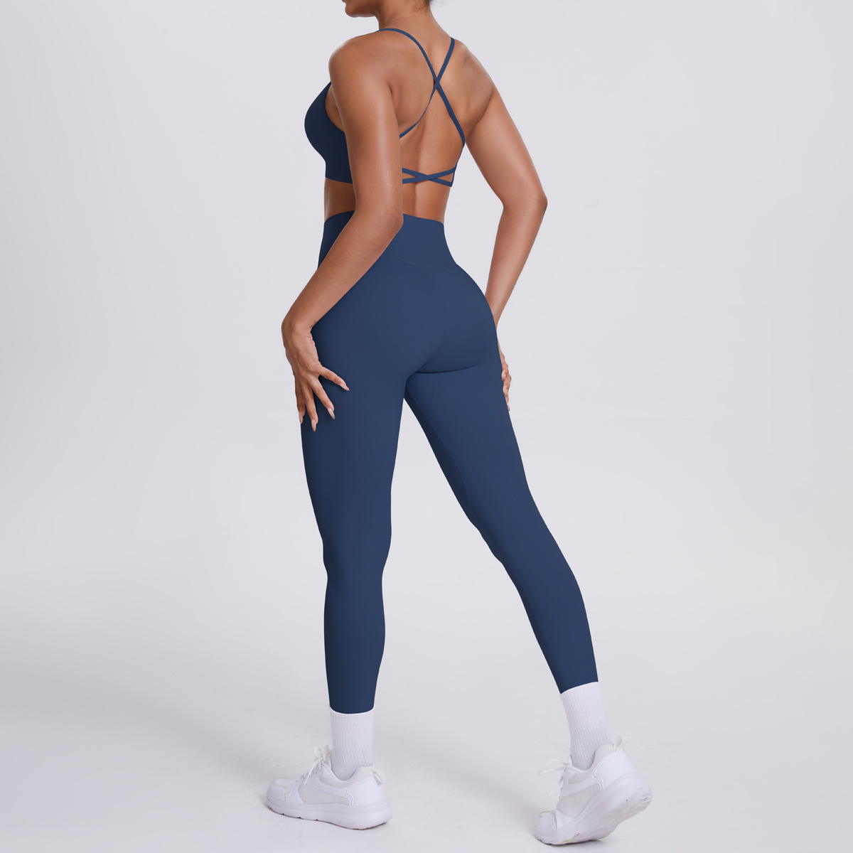 Medium Support Gym Suit, Crisscross Back Camisole Top 10 Colors, Anti Roll Hip Lifting Workout Leggings 10 Colors, YFYS7112+YFYS7100