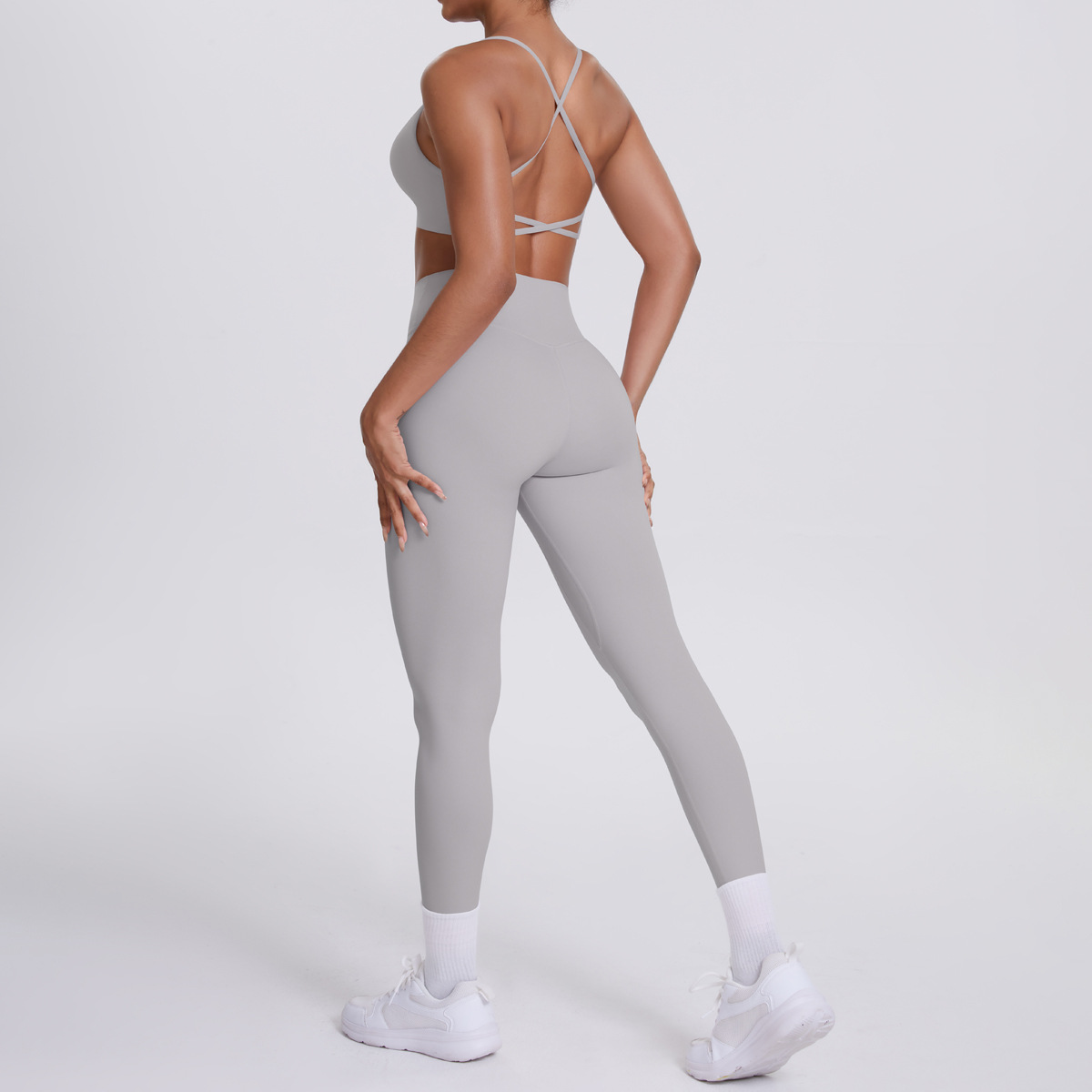 Medium Support Gym Suit, Crisscross Back Camisole Top 10 Colors, Anti Roll Hip Lifting Workout Leggings 10 Colors, YFYS7112+YFYS7100