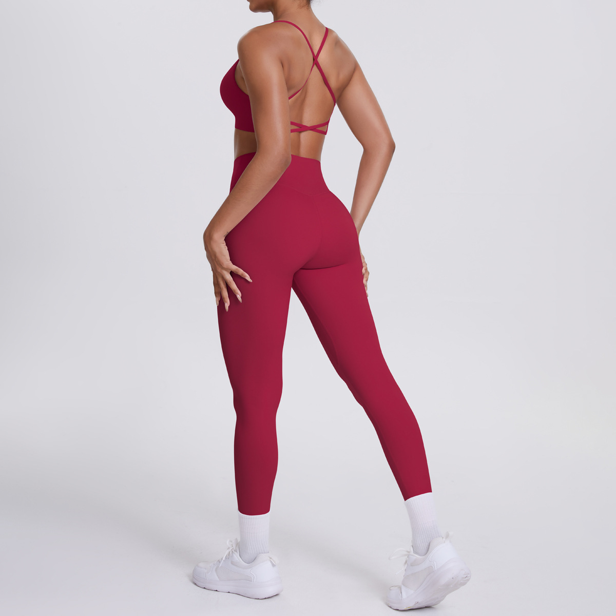 Medium Support Gym Suit, Crisscross Back Camisole Top 10 Colors, Anti Roll Hip Lifting Workout Leggings 10 Colors, YFYS7112+YFYS7100