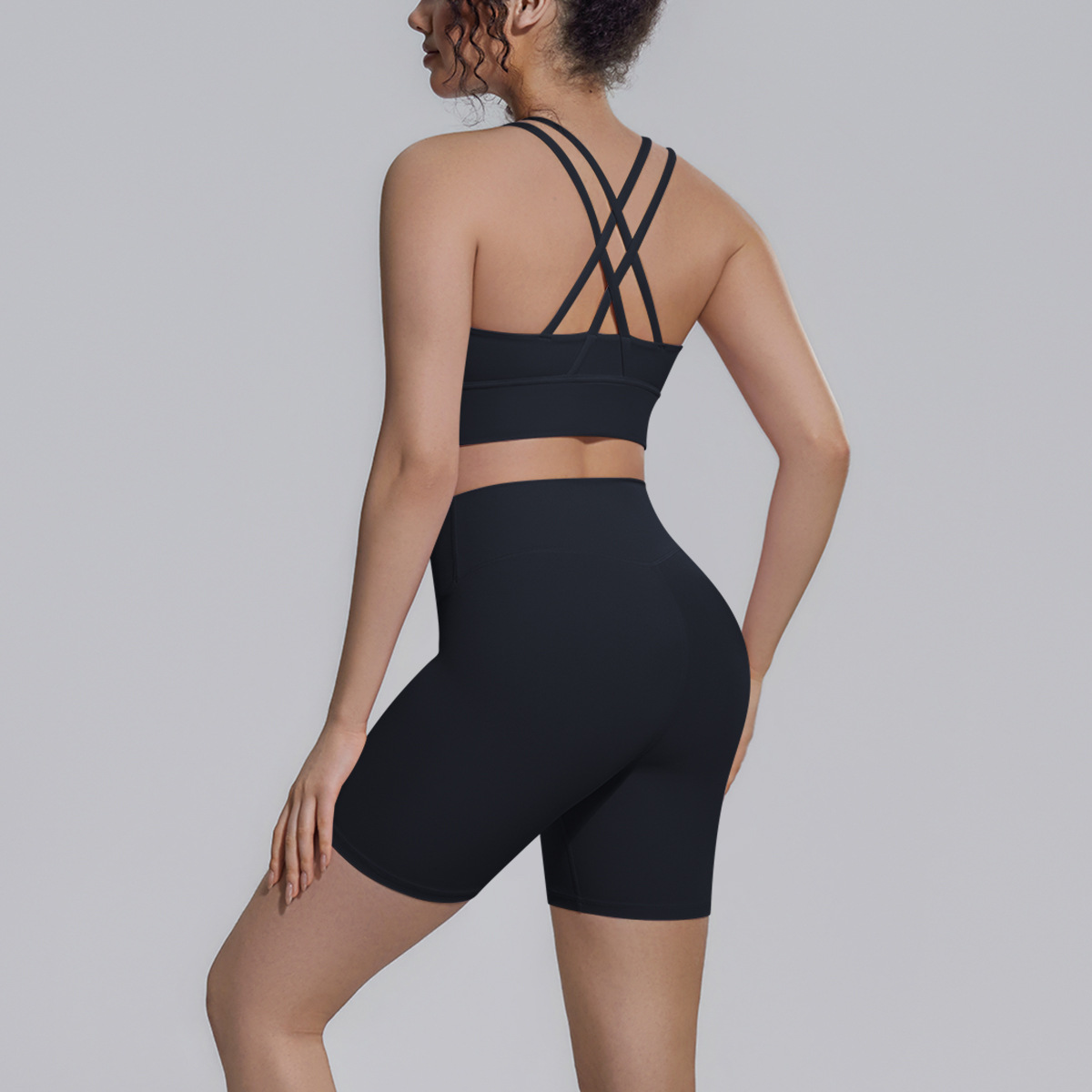 Upgraded Naked Soft Fitness Set, Double X Back Crop Workout Bra 9 Colors, Tummy Control Compression Shorts 9 Colors, YFYS7149+YFYS7143