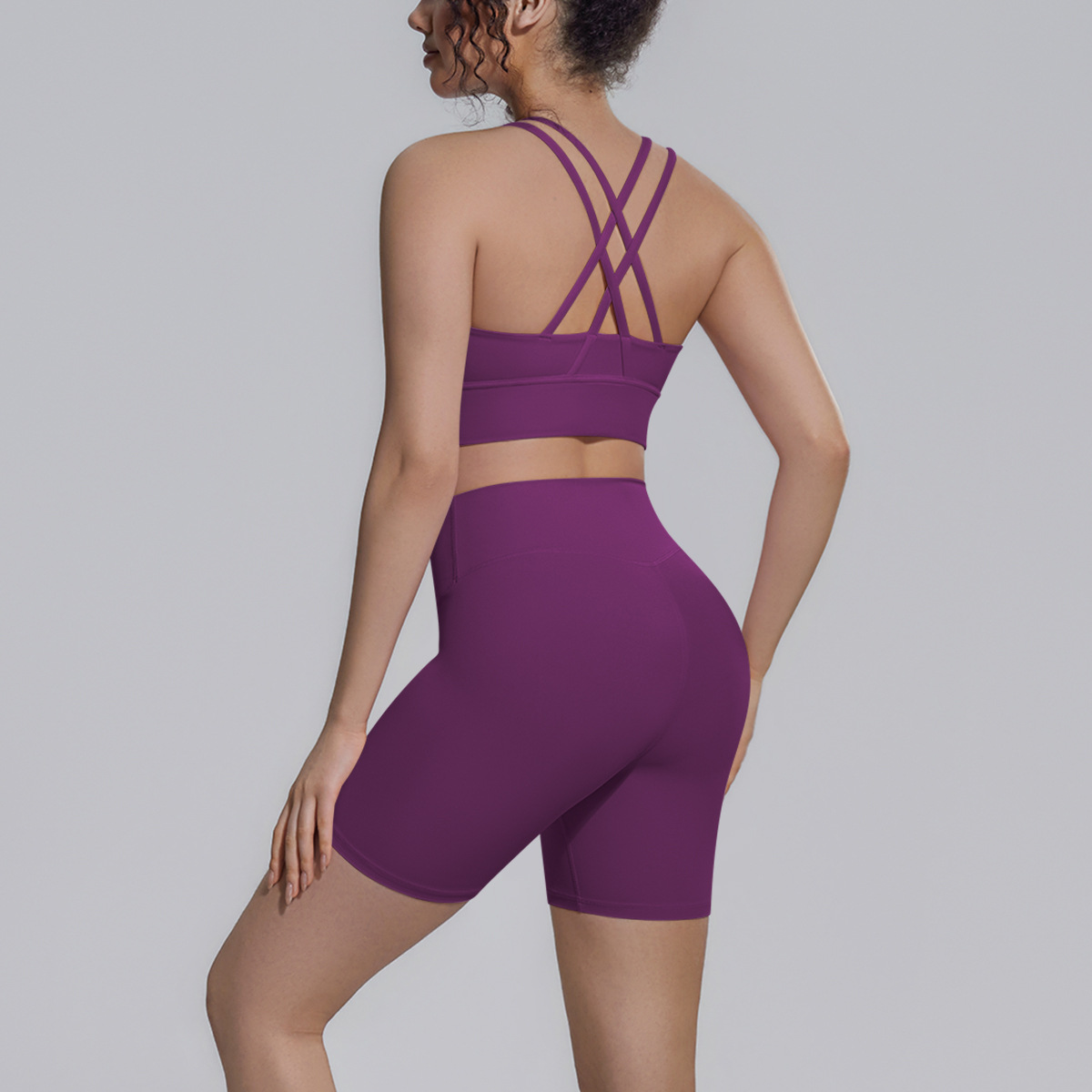 Upgraded Naked Soft Fitness Set, Double X Back Crop Workout Bra 9 Colors, Tummy Control Compression Shorts 9 Colors, YFYS7149+YFYS7143