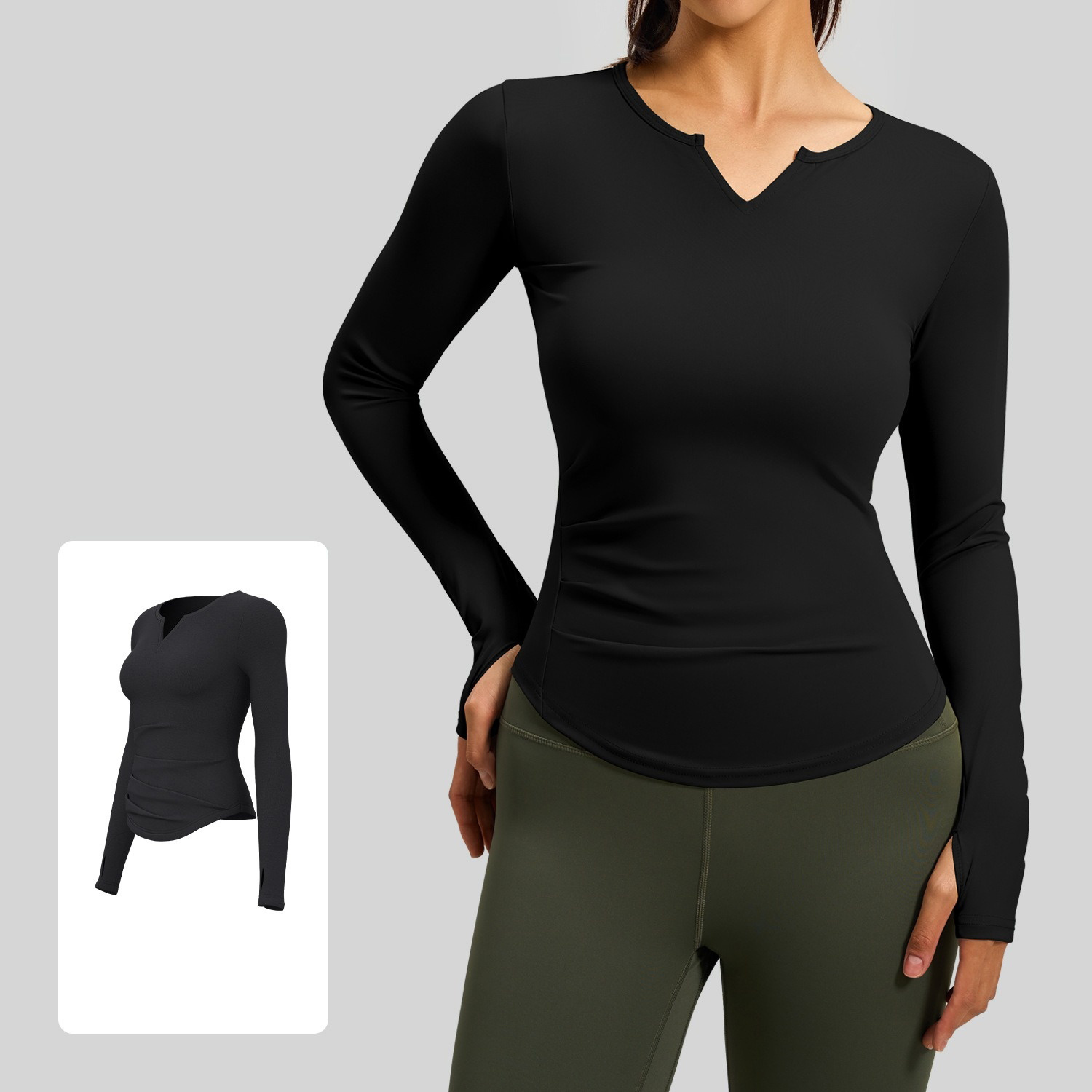 Long-Sleeve Yoga Top Waist-cinching Ruched Design 4 Colors YFJYMC014