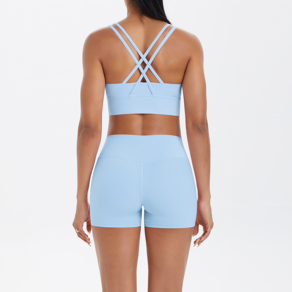 Medium Support Gym Suit, Double Thin Strap Yoga Top 10 Colors, Anti Roll Hip Lifting Workout Leggings 10 Colors, YFYS7113+YFYS7100