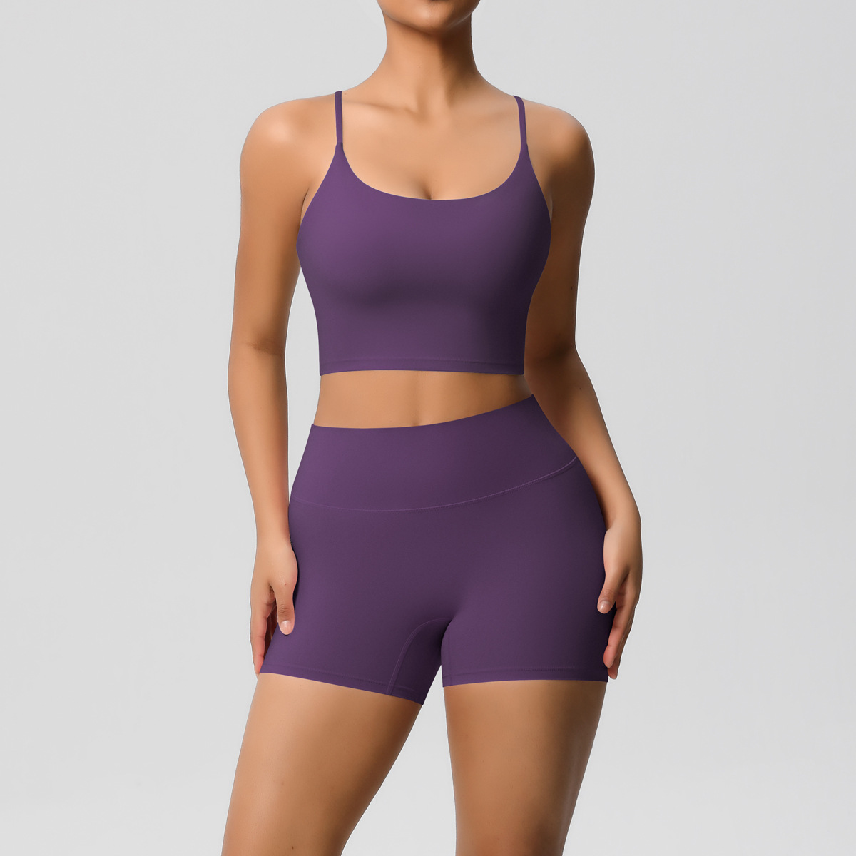 Naked Soft Fitness Set, Thin Strap Back Sports Bra 15 Colors, Tummy Control Compression Shorts 15 Colors, YFYS7121+YFYS7101