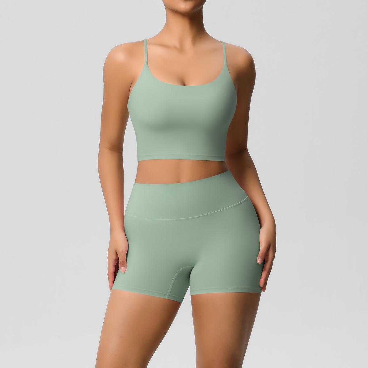 Naked Soft Fitness Set, Thin Strap Back Sports Bra 15 Colors, Tummy Control Compression Shorts 15 Colors, YFYS7121+YFYS7101