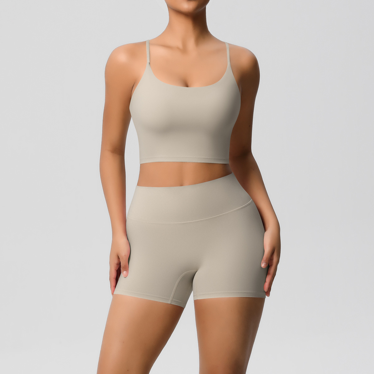 Naked Soft Fitness Set, Thin Strap Back Sports Bra 15 Colors, Tummy Control Compression Shorts 15 Colors, YFYS7121+YFYS7101