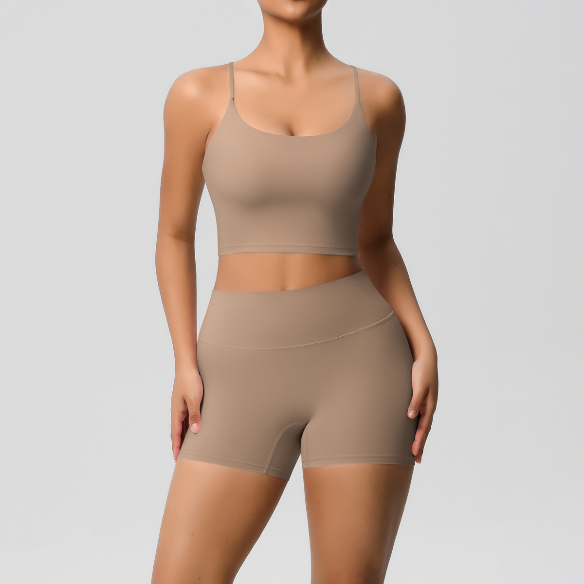 Naked Soft Fitness Set, Thin Strap Back Sports Bra 15 Colors, Tummy Control Compression Shorts 15 Colors, YFYS7121+YFYS7101