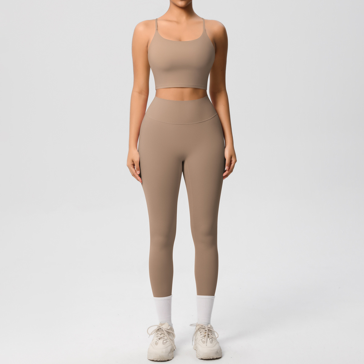 Naked Soft Fitness Set, Thin Strap Back Sports Bra 15 Colors, Tummy Control Full Length Leggings 15 Colors, YFYS7121+YFYS7100