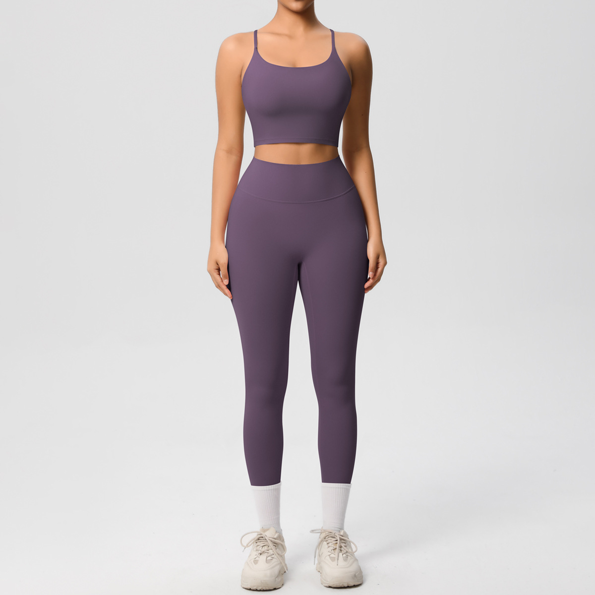 Naked Soft Fitness Set, Thin Strap Back Sports Bra 15 Colors, Tummy Control Full Length Leggings 15 Colors, YFYS7121+YFYS7100