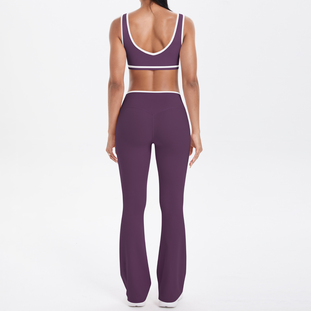 Quick Dry Training Set, White Piping Sleeveless Bra 7 Colors, Cross Waist Anti Roll Flare Leggings 7 Colors, YFYS7120+YFYS7116