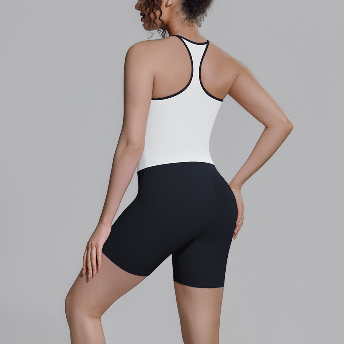 Medium Support Gym Suit, Y Back Racerback Workout Camisole 15 Colors, Anti Roll Hip Lifting Shorts 15 Colors, YFYS7151+YFYS7143