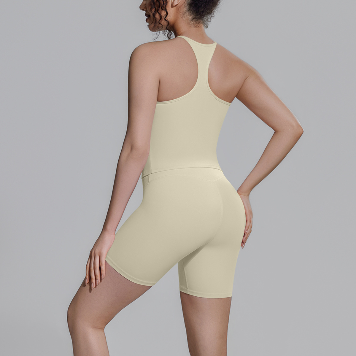 Medium Support Gym Suit, Y Back Racerback Workout Camisole 15 Colors, Anti Roll Hip Lifting Shorts 15 Colors, YFYS7151+YFYS7143