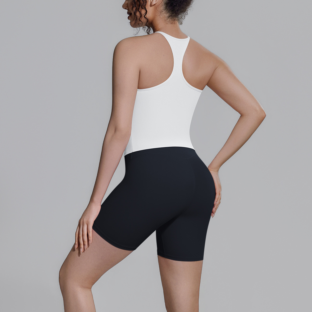 Medium Support Gym Suit, Y Back Racerback Workout Camisole 15 Colors, Anti Roll Hip Lifting Shorts 15 Colors, YFYS7151+YFYS7143
