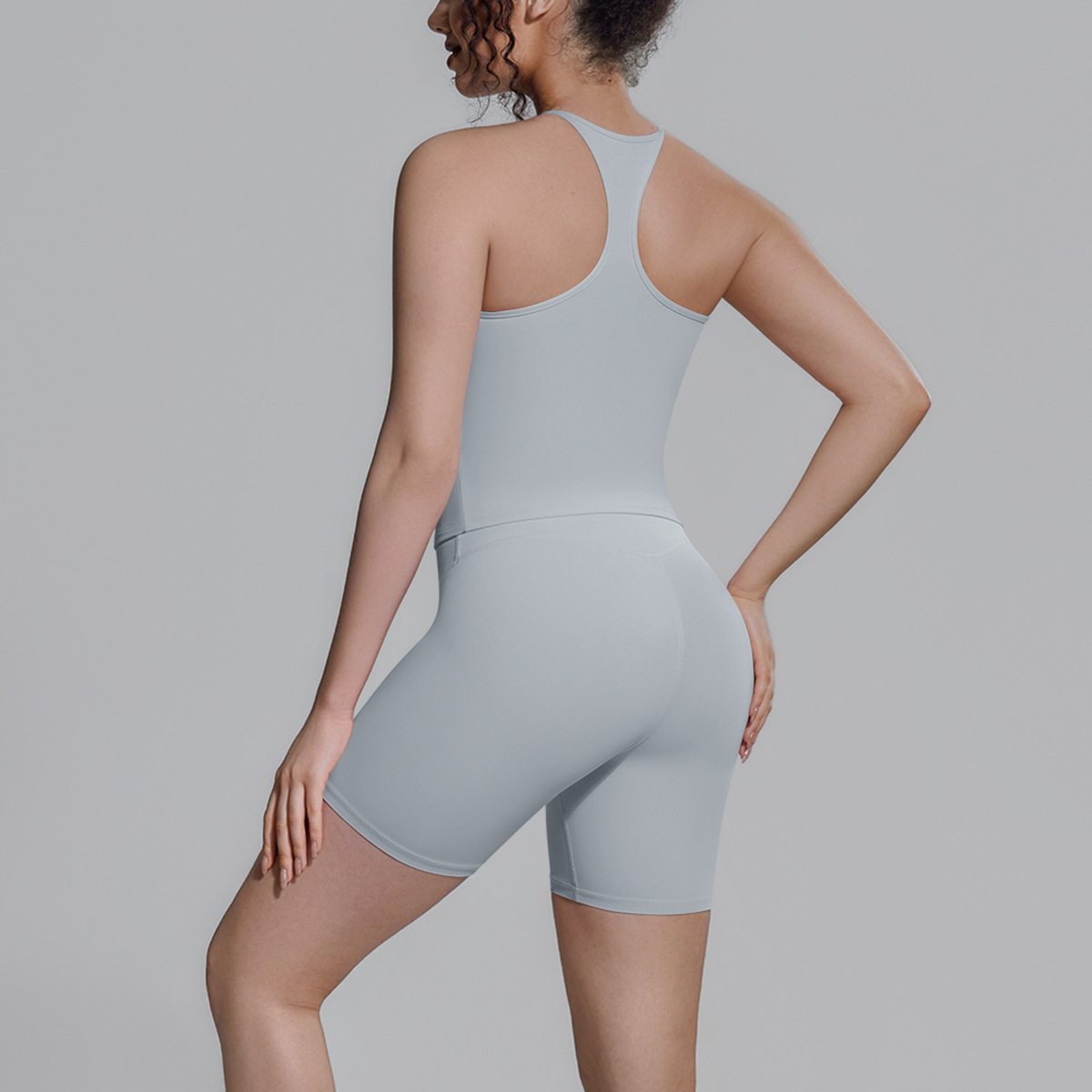 Medium Support Gym Suit, Y Back Racerback Workout Camisole 15 Colors, Anti Roll Hip Lifting Shorts 15 Colors, YFYS7151+YFYS7143