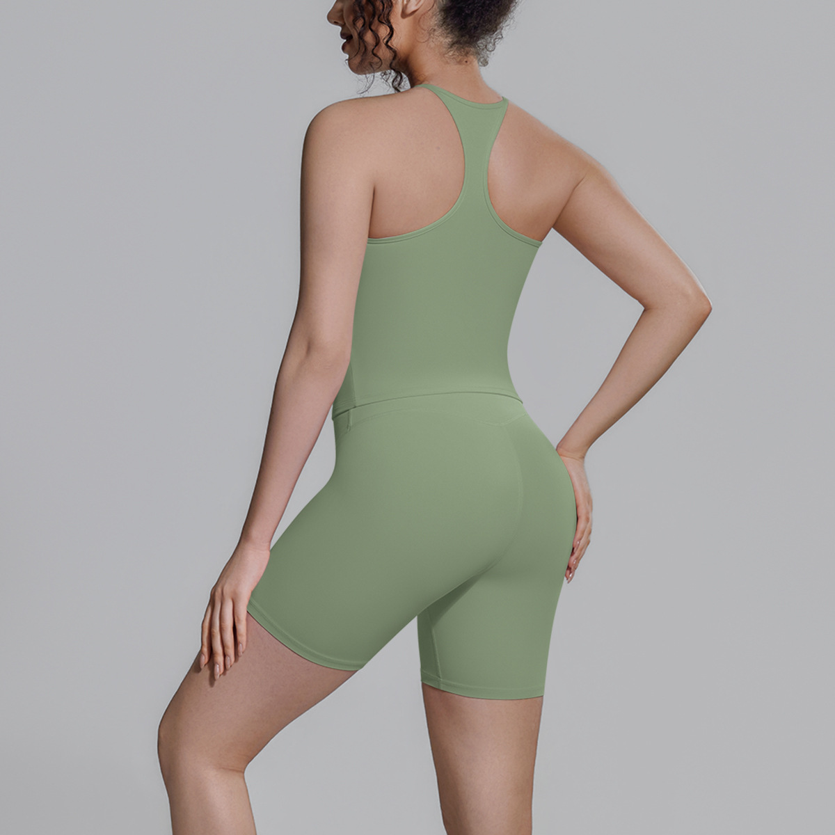 Medium Support Gym Suit, Y Back Racerback Workout Camisole 15 Colors, Anti Roll Hip Lifting Shorts 15 Colors, YFYS7151+YFYS7143