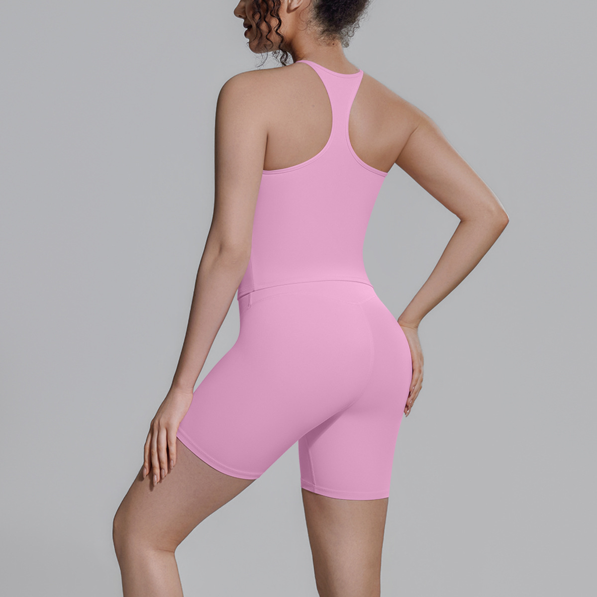 Medium Support Gym Suit, Y Back Racerback Workout Camisole 15 Colors, Anti Roll Hip Lifting Shorts 15 Colors, YFYS7151+YFYS7143