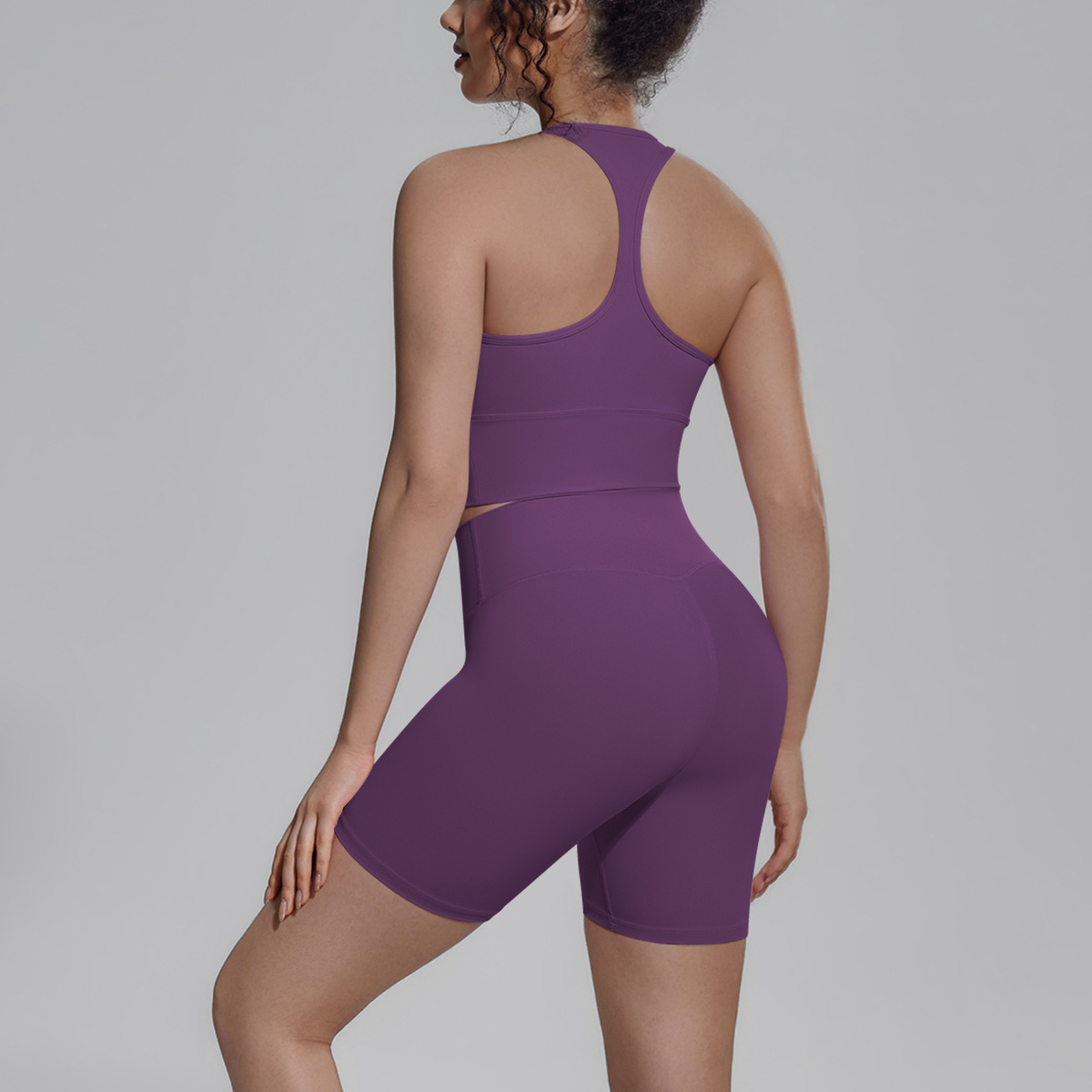 Upgraded Naked Soft Fitness Set, Cutout Racerback Sports Bra Tank 15 Colors, Tummy Control Compression Shorts 15 Colors, YFYS7152+YDYS7143