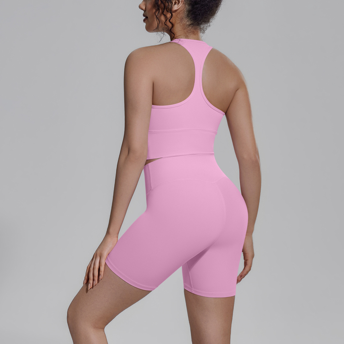 Upgraded Naked Soft Fitness Set, Cutout Racerback Sports Bra Tank 15 Colors, Tummy Control Compression Shorts 15 Colors, YFYS7152+YDYS7143