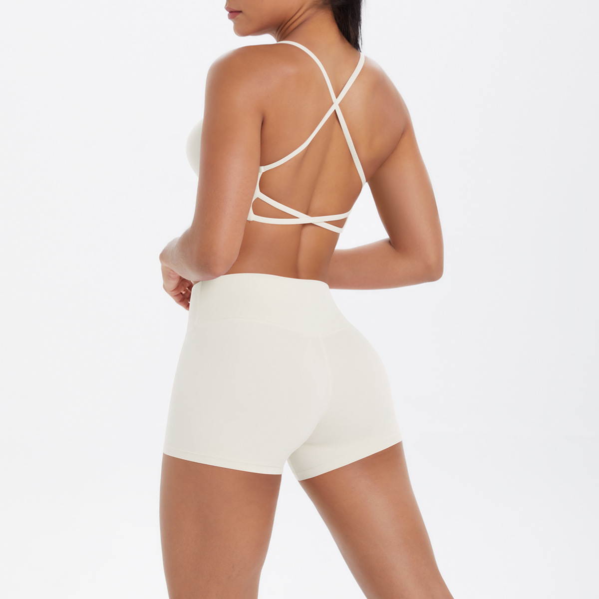 Women U Neck Halter Yoga 2-Piece Outfit, Hollow Back Halter Sports Bra 7 Colors, High Waist Side Pocket Biker Shorts 7 Colors, YFYS7125+YFYS7109