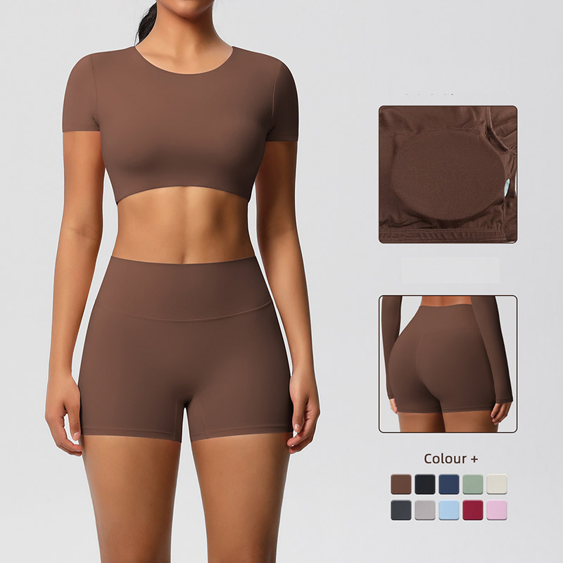 Women Crew Neck Short Sleeve Yoga 2-Piec
