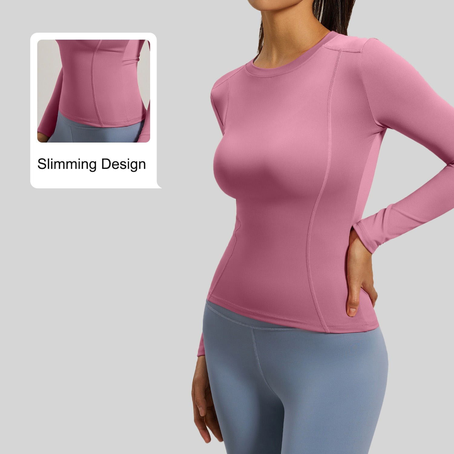 Round Neck Slim-Fit Form-Fitting Long-Sl