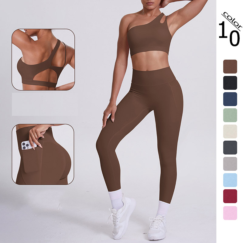 Women One Shoulder Cutout Yoga 2-Piece O
