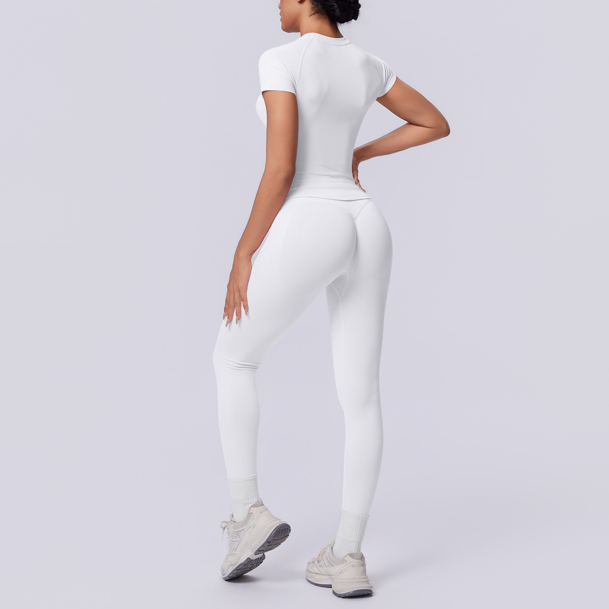 Quick Dry Training Set, Raglan Short Sleeve Crop Top 10 Colors, Solid Color Tight Lifting Leggings 10 Colors, YFYS6705+YFYS6688