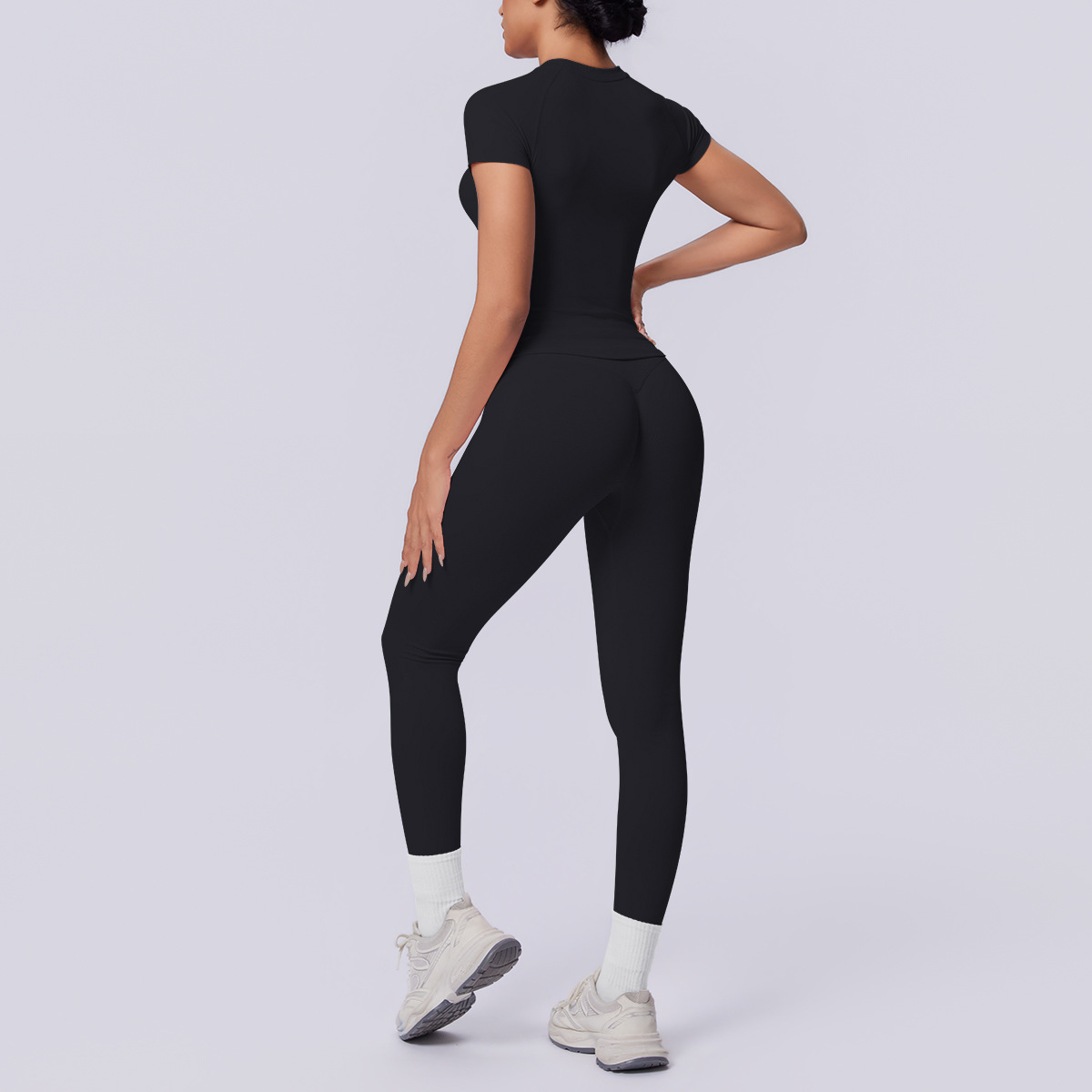 Quick Dry Training Set, Raglan Short Sleeve Crop Top 10 Colors, Solid Color Tight Lifting Leggings 10 Colors, YFYS6705+YFYS6688