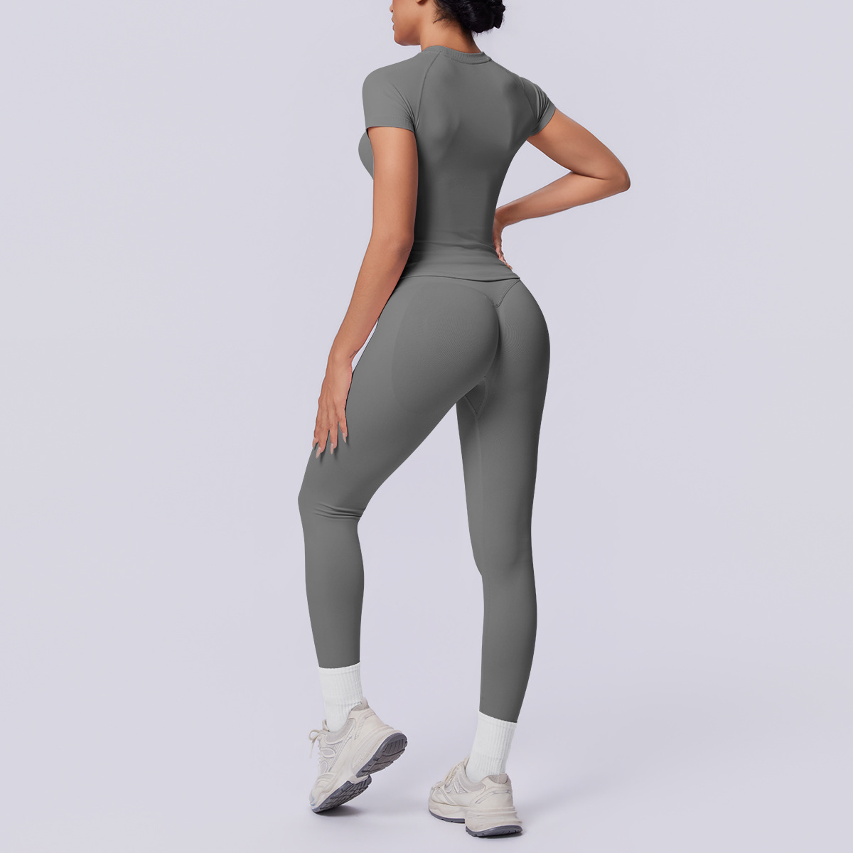 Quick Dry Training Set, Raglan Short Sleeve Crop Top 10 Colors, Solid Color Tight Lifting Leggings 10 Colors, YFYS6705+YFYS6688