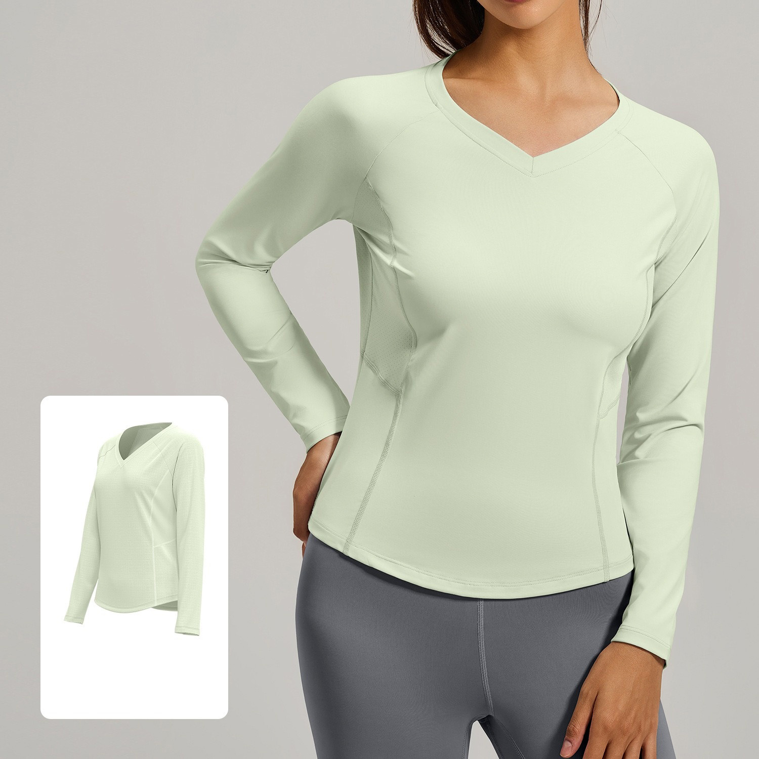 Women's V-neck Long-Sleeve Yoga Top Mesh Fitness T-Shirt 4 Colors YFJYWC025