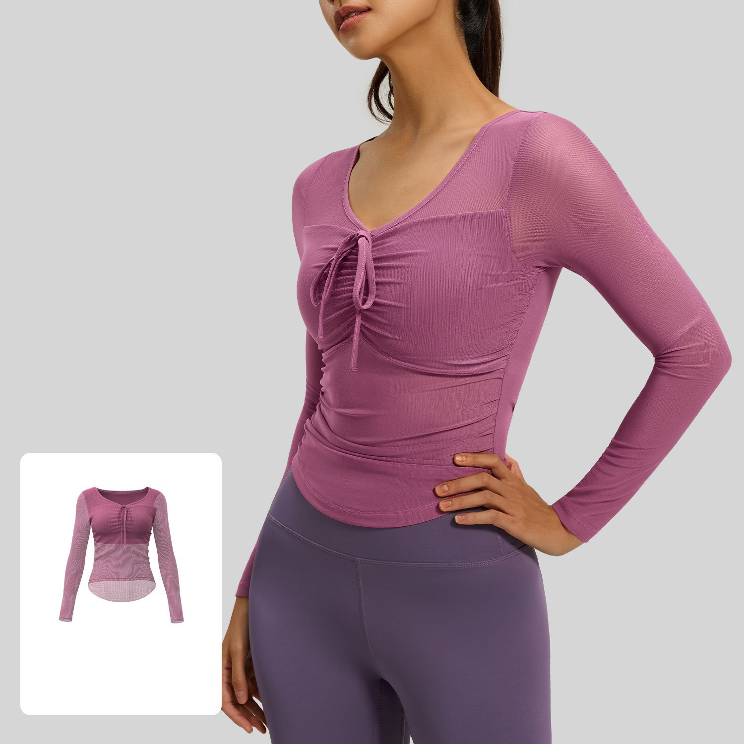 Women's Slim-Fit Long-Sleeve Mesh Yoga Top with Built-In Cups 4 Colors YFJYJC025