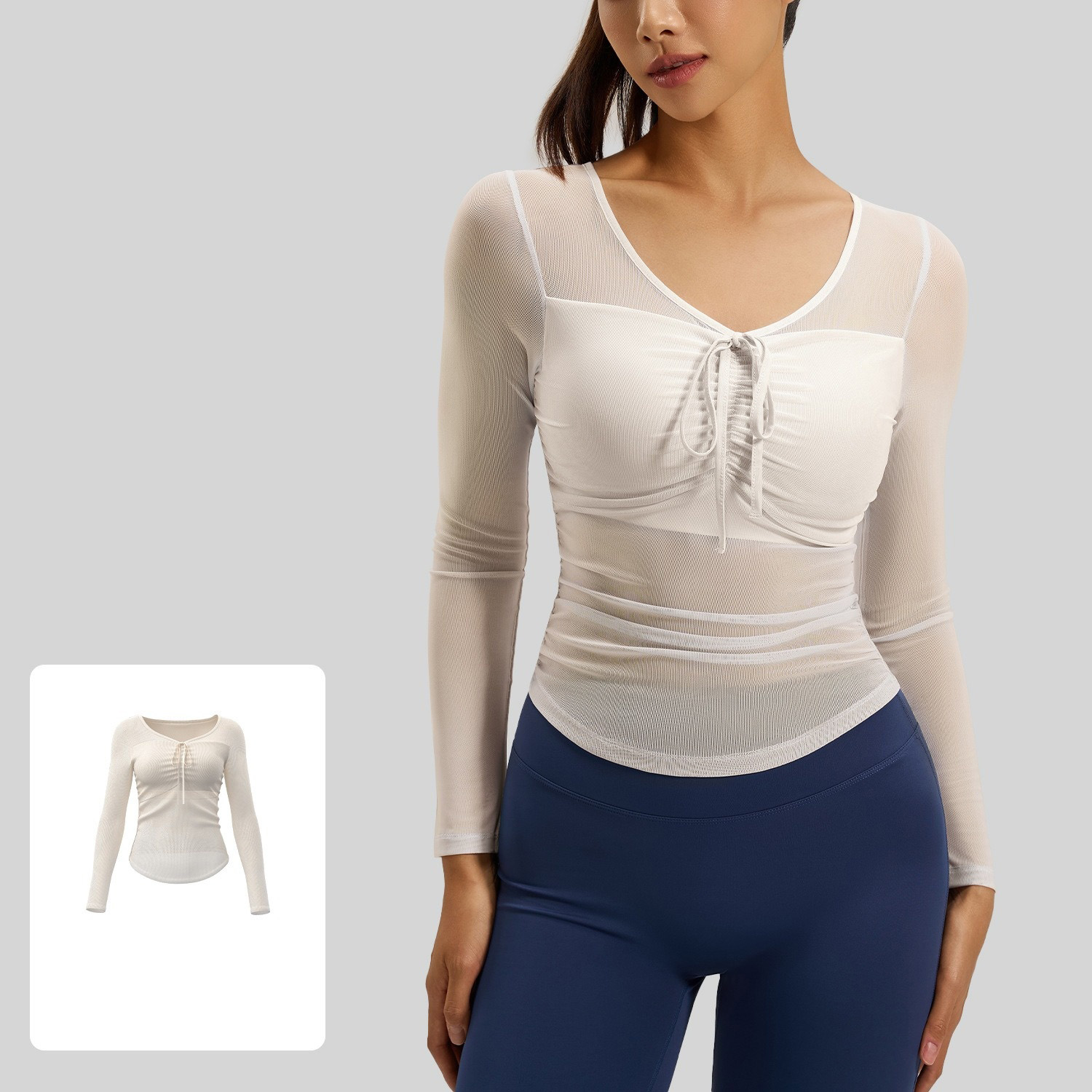 Women's Slim-Fit Long-Sleeve Mesh Yoga Top with Built-In Cups 4 Colors YFJYJC025
