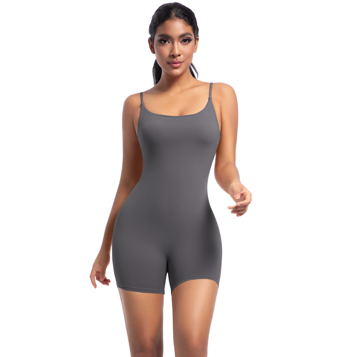 Women Thin Strap Square Neck Short Jumpsuit, Spaghetti Strap Square Neck Tight Short Bodysuit 5 Colors, YFYS6673